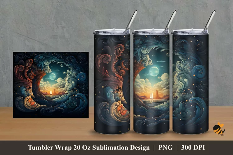 Dreamy Night Tumbler Wrap Sublimation Design 2