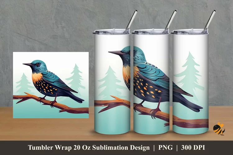 Starling Bird Tumbler Wrap Sublimation Design 2