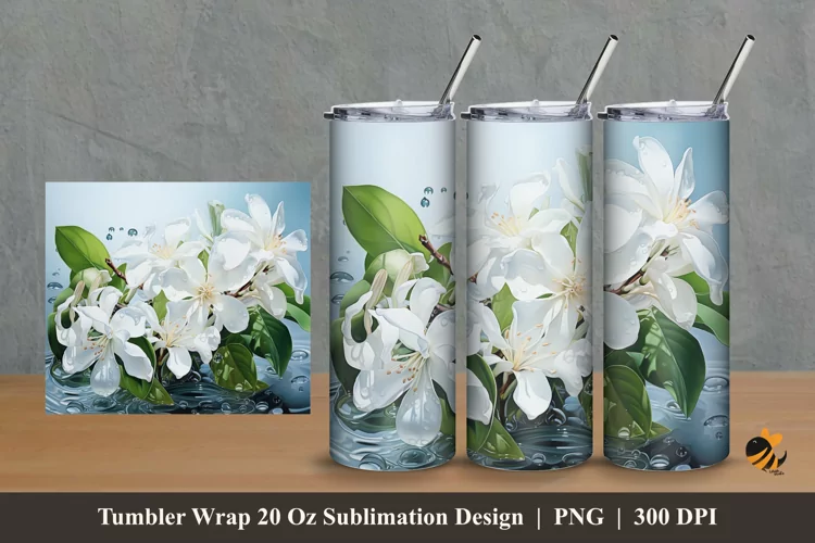 Stephanotis Flower Tumbler Wrap Sublimation Design 2