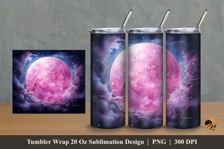 Magenta Moon Tumbler Wrap Sublimation Design 2