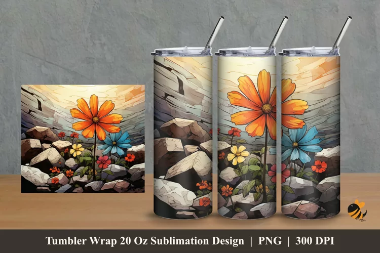 Celestial Blossoms Tumbler Wrap Sublimation Design 2