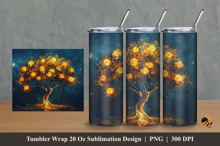 Golden Tree Tumbler Wrap Sublimation Design 2
