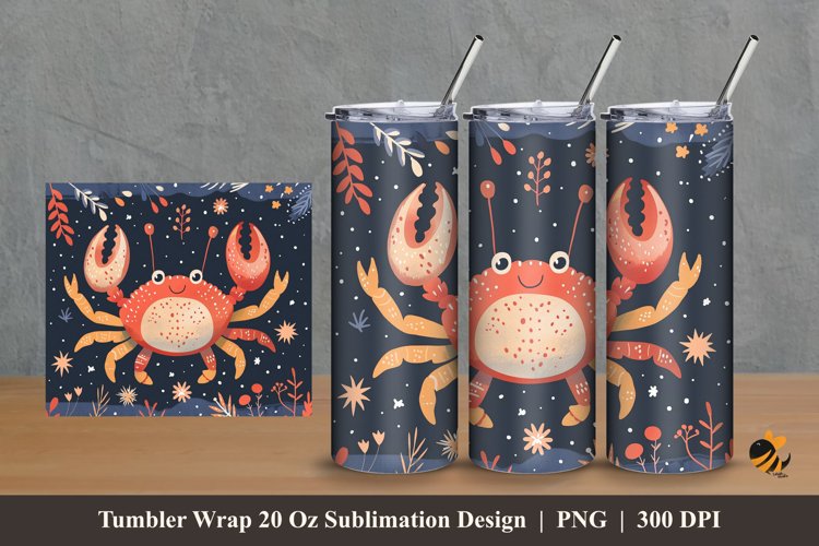 Cute Crab Tumbler Wrap Sublimation Design 2