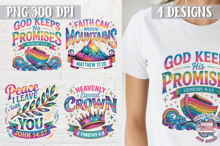 Bible Quote Colorful Clipart PNG Sublimation 4 Designs