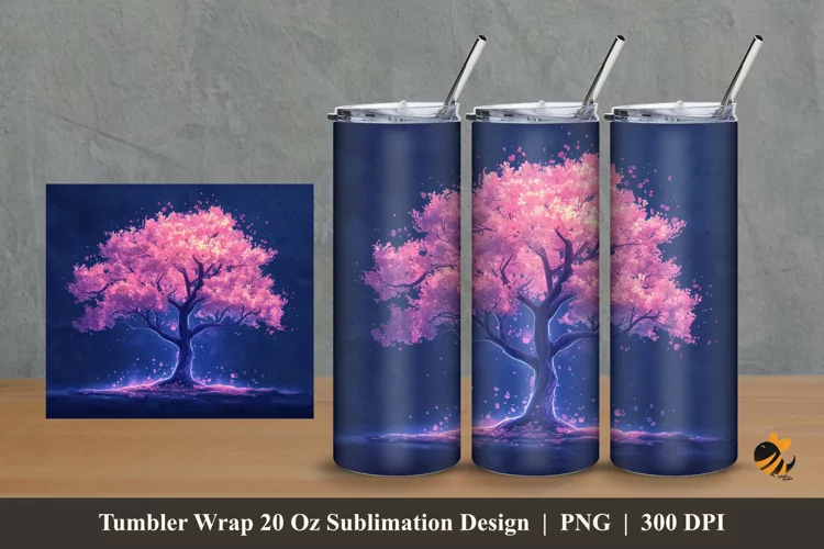 Sakura Tree Tumbler Wrap Sublimation Design 2