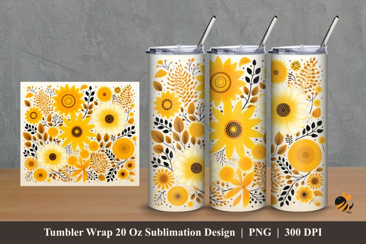 Handdrawn Floral Tumbler Wrap Sublimation Design 2
