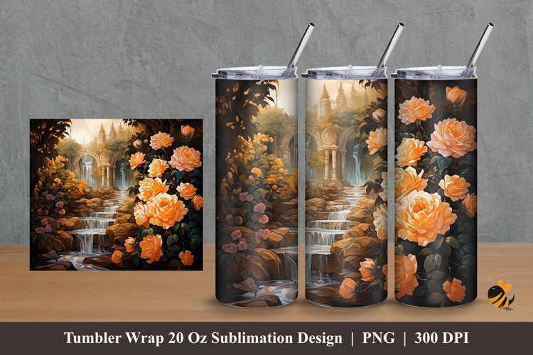 Golden Rose Tumbler Wrap Sublimation Design 2