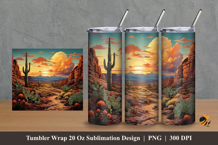 Cactusy View Tumbler Wrap Sublimation Design 2