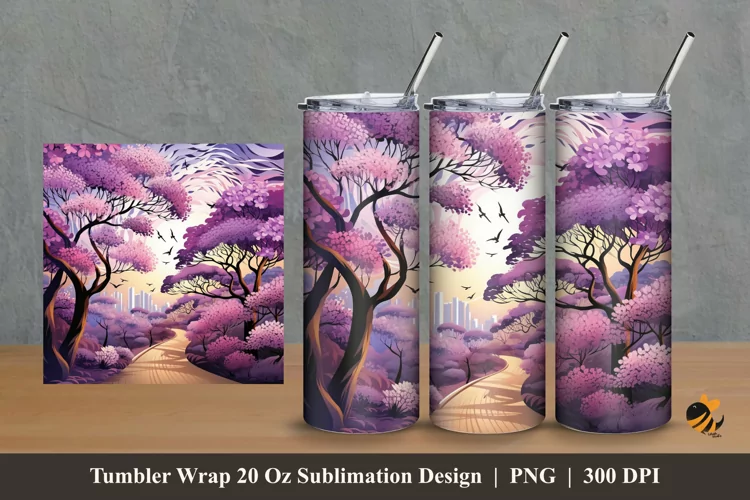 3D Jacaranda tree Tumbler Wrap Sublimation Design 2