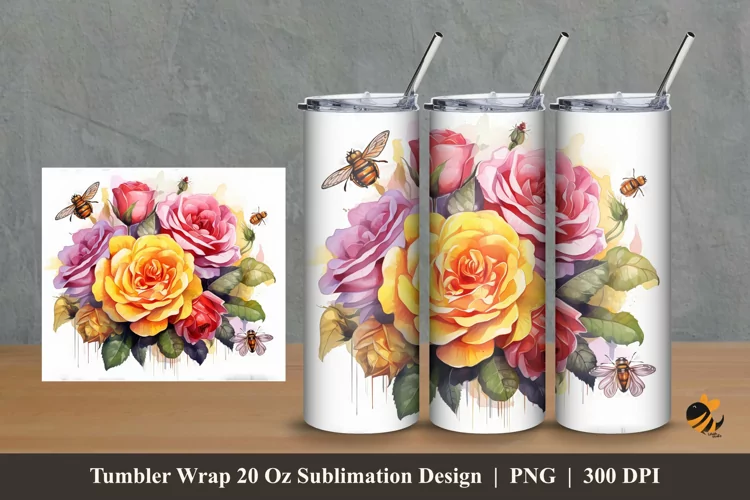 Sweet Rose Tumbler Wrap Sublimation Design 2