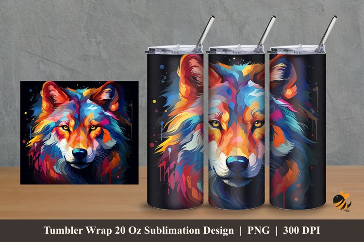 Wolf Face Tumbler Wrap Sublimation Design 2