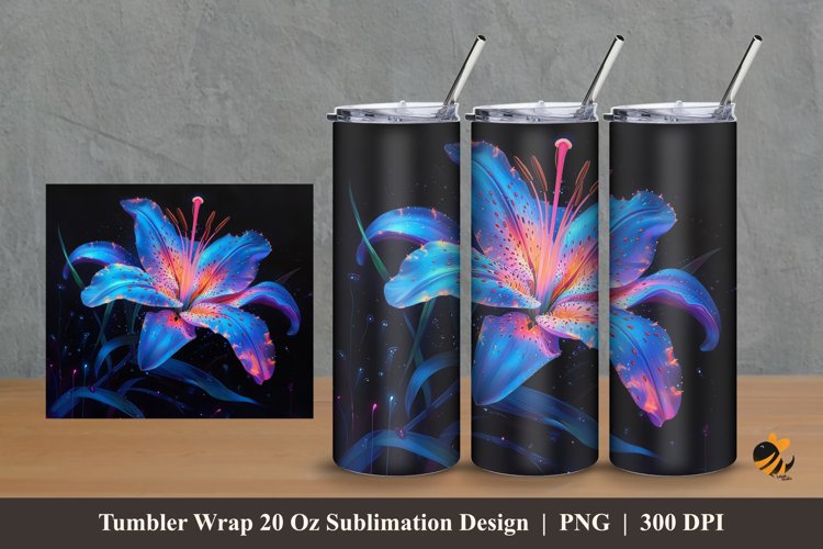 Blue Lilies Tumbler Wrap Sublimation Design 2 example image 1