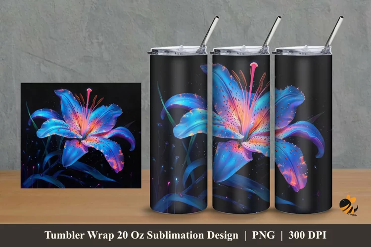 Blue Lilies Tumbler Wrap Sublimation Design 2
