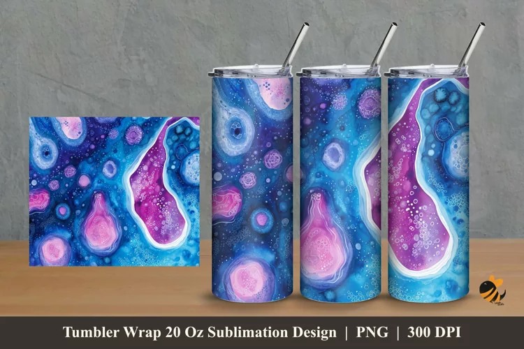 Amoeba Watercolor Tumbler Wrap Sublimation Design 2