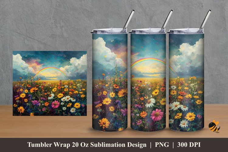 Rainbow Garden Tumbler Wrap Sublimation Design 2