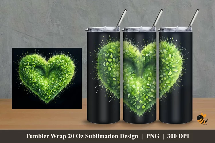 Grassy Heart Tumbler Wrap Sublimation Design 2