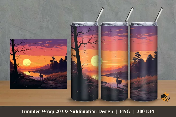 Wild Deer Tumbler Wrap Sublimation Design 2