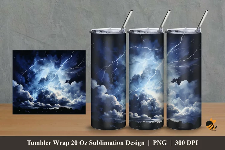Thunderbolt Tumbler Wrap Sublimation Design 2