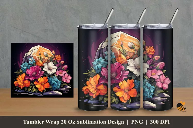 Stone And Flower Tumbler Wrap Sublimation Design 2