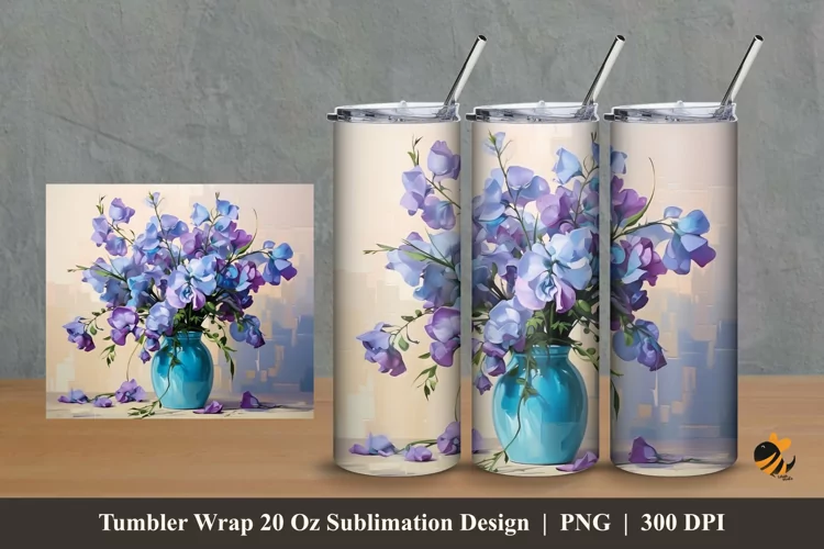 Sweet Peas Flower Tumbler Wrap Sublimation Design 2