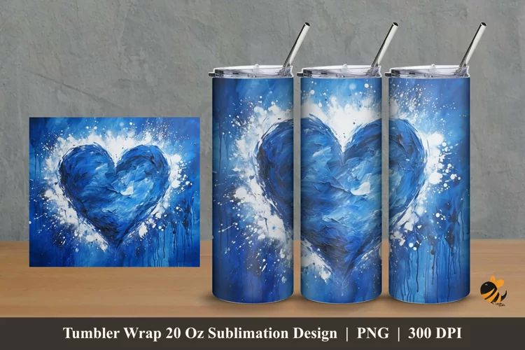 Painting Blue Love Tumbler Wrap Sublimation Design 2