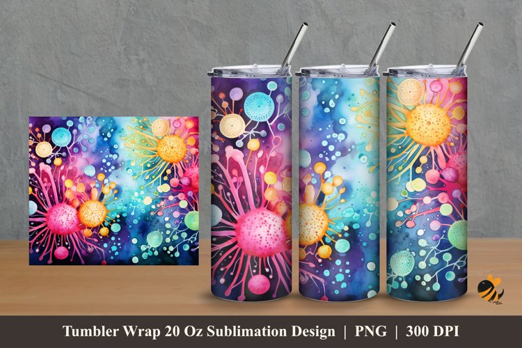 Watercolor Bacteria Tumbler Wrap Sublimation Design 2