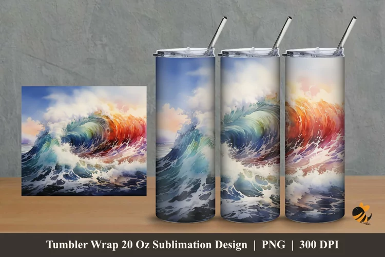 Big Sea Waves Tumbler Wrap Sublimation Design 2