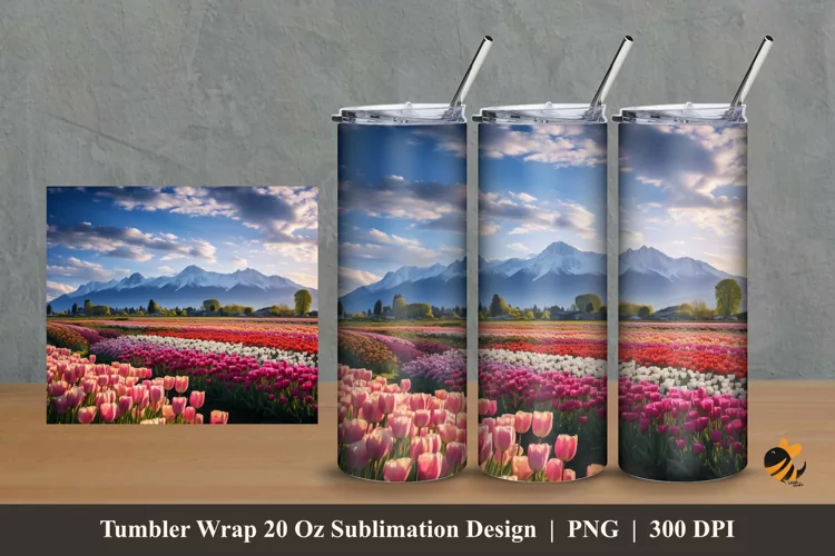 Tulip Garden Tumbler Wrap Sublimation Design 2