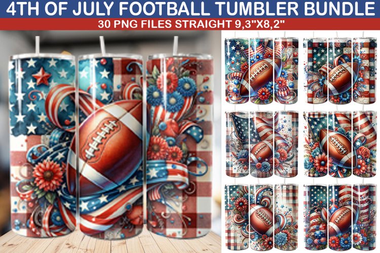 4th Of July Football Tumbler Bundle - 30 Designs example image 1