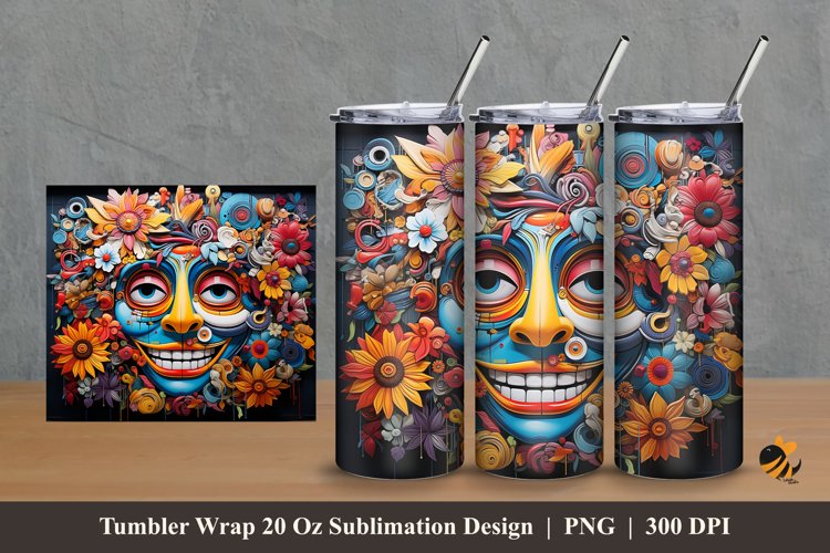 Doodles Colorful Tumbler Wrap Sublimation Design 2 example image 1