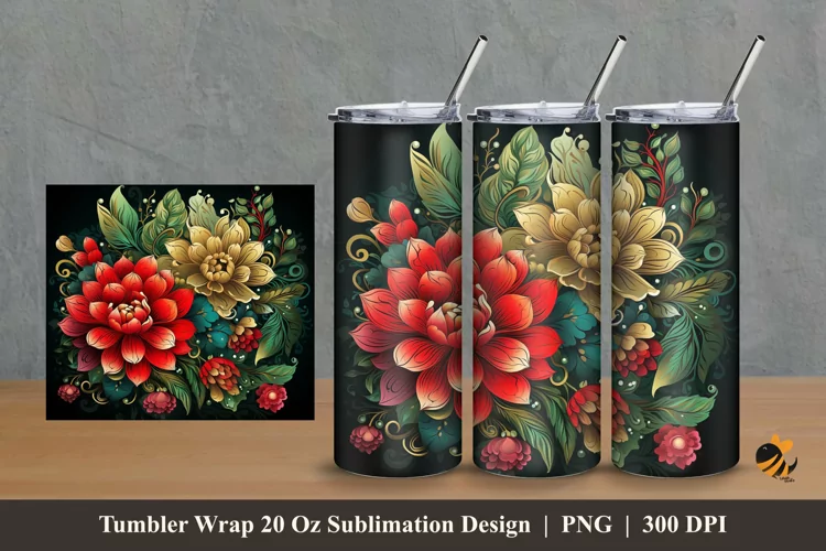 Ornament Plants Tumbler Wrap Sublimation Design 2