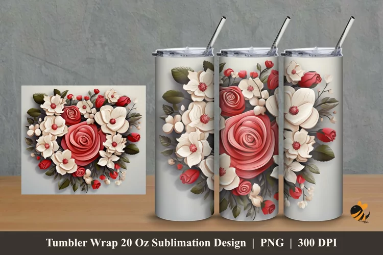 Wedding Rose Tumbler Wrap Sublimation Design 2