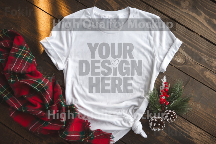 Christmas White T-shirt mockup - Christmas Background
