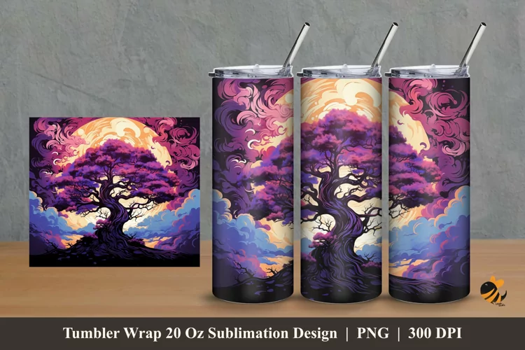 Fantasy Tree Colorful Tumbler Wrap Sublimation Design 2