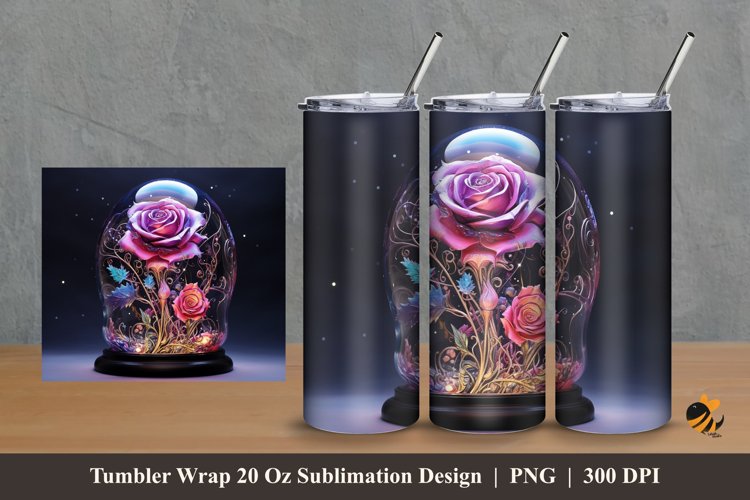 Rose In The Glass Tumbler Wrap Sublimation Design 2 example image 1