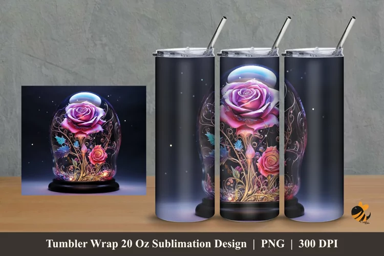 Rose In The Glass Tumbler Wrap Sublimation Design 2