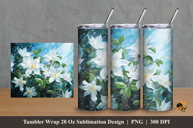 Jasmine Flowers Tumbler Wrap Sublimation Design 2 example image 1