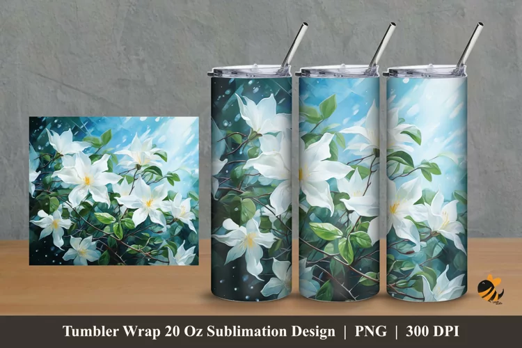Jasmine Flowers Tumbler Wrap Sublimation Design 2