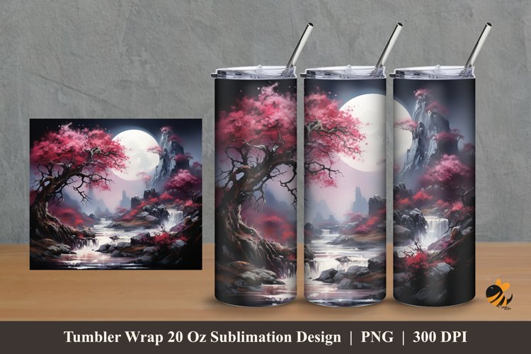 Moonlit Night Tumbler Wrap Sublimation Design 2 example image 1