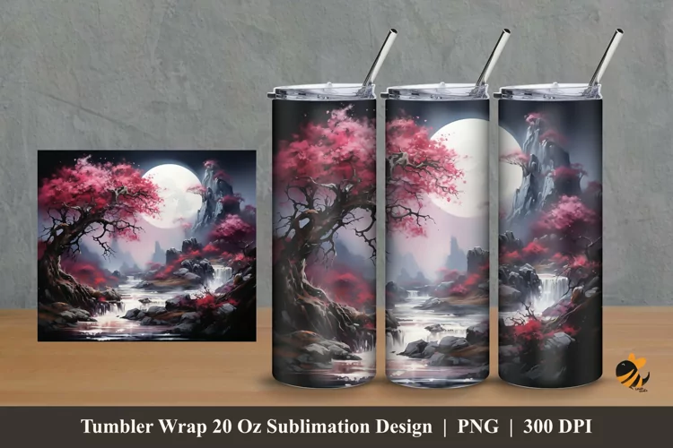 Moonlit Night Tumbler Wrap Sublimation Design 2