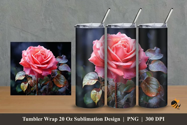 Forest Rose Tumbler Wrap Sublimation Design 2