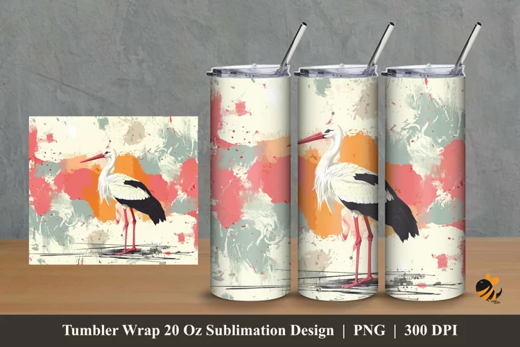 Colorful Stork Tumbler Wrap Sublimation Design 2