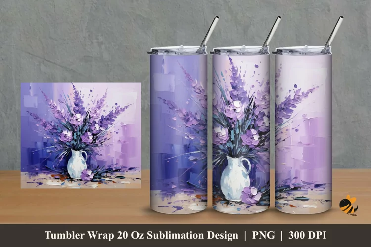 Painting Lavender flower Tumbler Wrap Sublimation Design 2