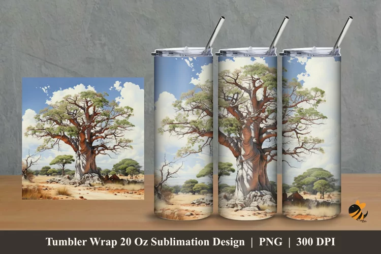 Watercolor Tree Tumbler Wrap Sublimation Design 2