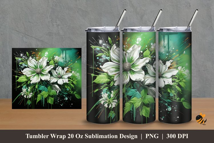 Painting Floral Tumbler Wrap Sublimation Design 2 example image 1