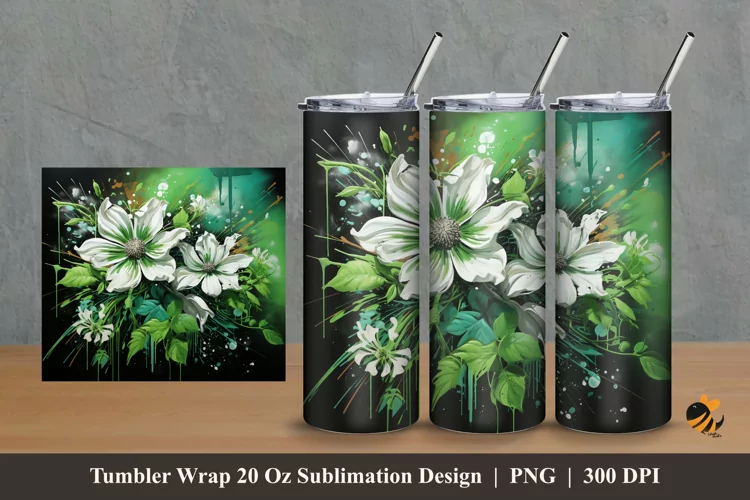 Painting Floral Tumbler Wrap Sublimation Design 2