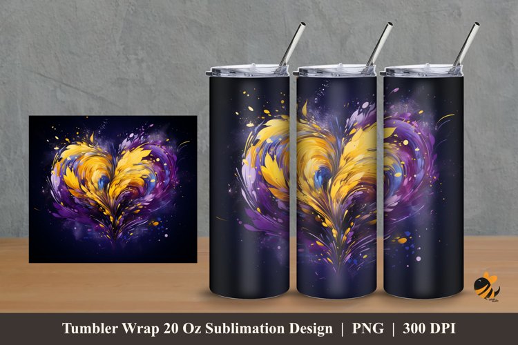 Splash Heart Tumbler Wrap Sublimation Design 2 example image 1