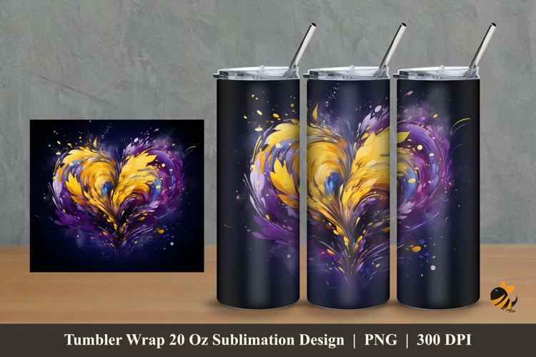 Splash Heart Tumbler Wrap Sublimation Design 2