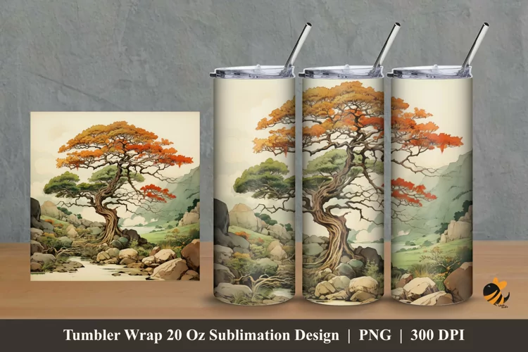 Vintage Tree Tumbler Wrap Sublimation Design 2