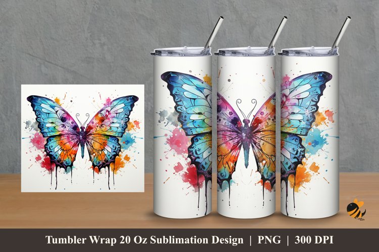 Butterflies Painting Tumbler Wrap Sublimation Design 2